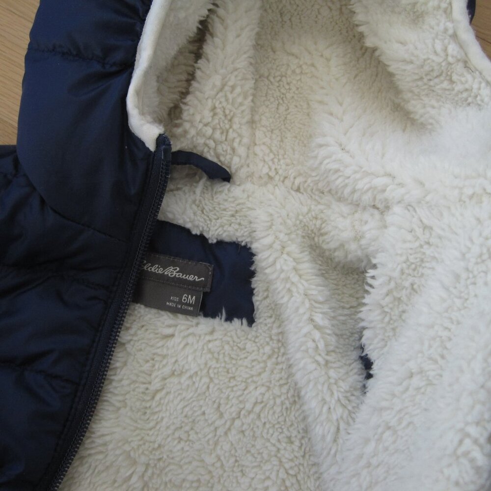 Eddie Bauer Navy Hooded Infant Snowsuit 6M Winter Bunting Down Insulation - Picture 6 of 9